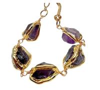 PAJPXPCD Pepita en bruto de amatista púrpura con pulsera envolvente de borde galvanizado de 8"