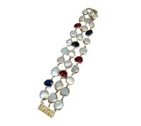PAJPXPCD Pulsera envolvente con conector de cristal chapado en oro, perla de moneda blanca cultivada, 8 ", 3 hebras, 14mm
