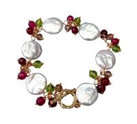 PAJPXPCD Pulsera envolvente de cristal de ágata fucsia, perla de agua dulce, moneda blanca cultivada hecha a mano, joyería for regalo de mujer