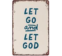 PAJPXPCD Religious Wall-Art Let Go And God on Antique Style Metal Sign for Home Courtyard or Garden 8 X 12 in