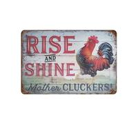 PAJPXPCD Retro Farmhouse Wall-Art Funny Chicken Metal Tin Sign Vintage Rooster Plaque Decor For Country Kitchen Dining Room 8x12 Inch