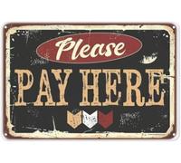 PAJPXPCD Retro Pay Here Metal Sign Bar Restaurant Cashier Counter 8 X 12 in