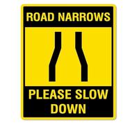 PAJPXPCD Road Narrows Slow Down Warning Metal Sign 12x8 Inch
