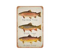 PAJPXPCD Rustic Trout Metal Tin Sign Vintage Brown Brook Rainbow Retro Wall-Art for Cabin Garage 8 X 12 inch