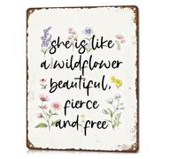 PAJPXPCD She Is Like A Wildflower Beautiful Fierce Metal Tin Sign Boho Girl Room Wall-Art 8 X 12 in