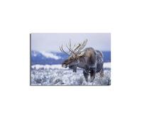 PAJPXPCD Stunning Elk Moose Canvas Print, Unframed Wildlife Wall-Art, Rustic Lodge Decor for Cabin, Living Room, Office(Unframed,16x24inch(40x60cm))