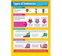 PAJPXPCD Types of Sentences Grammar Poster ELA Classroom Wall-Art Decor for Middle School High Teachers Students Chart(Unframed,12x18inch(30x45cm))