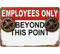 PAJPXPCD Vintage Industrial Metal Tin Sign Employees Only Beyond This Point Gear Warning Plaque Office Warehouse 8 X 12 in