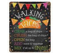 PAJPXPCD Vintage Mexican Party Theme Metal Tin Sign Retro Walking Tacos Bar Kitchen Wall-Art Fiesta Decor 8 X 12 Inch