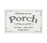 PAJPXPCD Vintage Porch Sign Metal Tin Retro Welcome Wall Decor Sit Long Talk Much for Patio Deck Home 8 X 12 inch