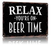 PAJPXPCD Vintage Relax Youre On Beer Time Metal Sign Humorous Wall-Art for Home Bar Patio or Man Cave 8 X 12 in