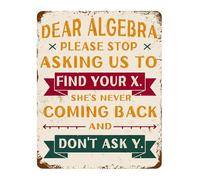 PAJPXPCD Weathered Metal Tin Sign Dear Algebra Stop Asking Where X Is Geometry Humor For Middle School Classroom Office Wall-Art Plaque 8 12 inch