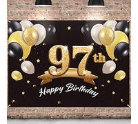 PAKBOOM Feliz 97 cumpleaños telón de fondo negro oro foto fondo Banner 97 cumpleaños decoraciones suministros para fiesta para niños