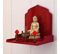 PAKMEZ Altar Budista Mesa de Ofrenda de Madera Maciza for el Hogar, Mesa de Meditación Altar Nicho Budista, For Decoración del Hogar, Adornos, Dios De La Riqueza(Red,42 * 40 * 42cm/16 * 15 * 16in)