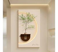 PAKMEZ Arte Mural de Arenisca con Jarrón Decoración de Pared iluminada, Escultura Colgante Moderna para Sala de Estar Pasillo y Oficina(White 1,40 * 70cm/15.7 * 27.6in)