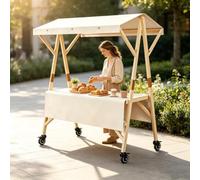 PAKMEZ Carrito de Comida Ambulante de Madera Plegable con Ruedas, para Tiendas Mercados Oficinas Y Teatros