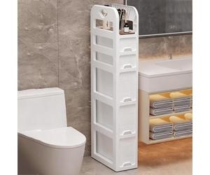 PAKMEZ Gabinete De Almacenamiento De Baño De Plástico Impermeable Estrecho, Gran Capacidad, para Cocina, Baño, Lavandería, Lugares Estrechos(White 1,38 * 18 * 111cm/14 * 7 * 43in)