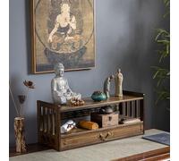 PAKMEZ Mesa de Ofrenda, Pequeño Soporte de Altar de Templo de Escritorio, Tablero Buda con Cajón, para La Estatua Espiritual Sala De Estar Estudio Oficina Casa(Brown,69 * 25 * 28cm/27 * 9 * 11in)