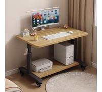 PAKMEZ Mesa de Sobrecama con Ruedas, Mesa Auxiliar para Ordenador Ajustable, Fácil de Montar, Marco de Acero, para Trabajar Comedor en Casa Hospital(Wood,60 * 50cm/23 * 19in)