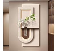 PAKMEZ Pintura Mural 3D de Arenisca con luz LED, con Plantas Artificiales Y Jarrón Transparente Decoración Mural De Interiores(White-A,40 * 80CM/15.7 * 31.5in)