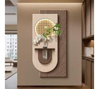 PAKMEZ Pintura Mural 3D de Arenisca con luz LED, con Plantas Artificiales Y Jarrón Transparente Decoración Mural De Interiores(White-D,50 * 100CM/19.7 * 39.4in)