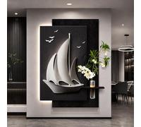 PAKMEZ Pintura Mural 3D de Arenisca con luz LED, Lámpara De Pared Decorativa for Sala De Estar Dormitorio Oficina Y Entrada(Black A,70x100cm/27.6 * 39.4in)
