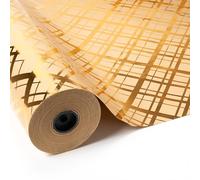 PAKOT - Bobina Papel de Regalo Líneas Metalizadas Oro Rollo para Envolver Regalos Elegantes 70 cm x 25 m 1 Unidad