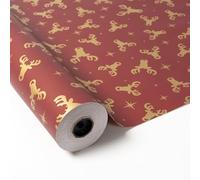 PAKOT - Bobina Papel Regalo con Renos Dorados - Papel Estucado Ecológico - Verde y Dorado - 70 cm x 50 m - Envolver Regalos Manualidades y Embalaje Sostenible