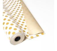 PAKOT Papel de Regalo Doble Cara con Lunares Dorados Bobina Papel Estucado Brillo Reverso Dorado 70 cm 50 m para Embalaje y Manualidades