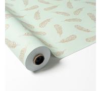 PAKOT - Papel de Regalo en Bobina - Diseño de Plumas Naturales - Verde - 70 cm x 50 m - Ideal para Regalos Elegantes y Eventos Especiales