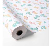 PAKOT - Papel de Regalo Infantil con Dinosaurios Coloridos en Bobina - 70 cm x 50 m - Ideal para Envolver Regalos, Cumpleaños, Manualidades y Proyectos Creativos