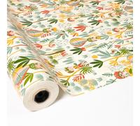 PAKOT Papel de Regalo Infantil Exploración en el Bosque con Animales y Plantas Tropicales Bobina Papel Estucado Brillo Fondo Crema 70 cm 50 m para Regalo de los Peques