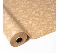 PAKOT Papel de Regalo Kraft Navideño con Copos de Nieve Blancos Bobina Marrón Natural 70 cm Papel Reciclado 60 g para Embalaje y Manualidades