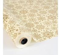 PAKOT - Papel de Regalo Navideño con Copos de Nieve y Estrellas - Bobina 70 cm x 50 m - Rollo para Envolver Regalos, Manualidades y Proyectos Festivos en Oro y Crema
