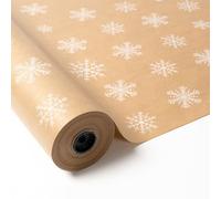 PAKOT - Papel Kraft con Copos de Nieve Rollo de Papel para Envolver Regalos Marron Natural 70 cm x 50 m Bobina para Tiendas, Ecommerce y Presentaciones Festivas