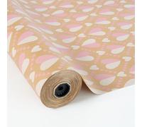 PAKOT - Papel Kraft con Corazones Rosas y Blancos - Rollo 70 cm x 50 m - Marrón Natural - 100% Reciclado - Envolver Regalos y San Valentín