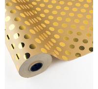 PAKOT - Papel Kraft con Lunares Oro Metalizado - Bobina de Envoltorio para Regalos - Color Kraft y Oro - Rollo 70 Cm x 25 M - Uso Profesional en Eventos, Tiendas y Manualidades