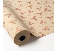 PAKOT - Papel Kraft Reciclado Impreso con Renos - Bobina para Envolver Regalos - Marrón - 70 cm x 50 m - Papel Decorativo para Bodas, Cumpleaños, Comuniones y Más
