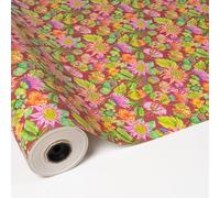 PAKOT Papel Regalo Flores Tropicales para Embalaje y Packaging Profesional Bobina 50 Metros 70 cm Ancho Papel Estucado 80 g Fondo Granate para Tiendas, Negocios, Envolver Regalos y Manualidades