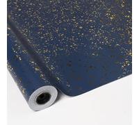 PAKOT Papel Regalo Metalizado Cielo de Medianoche Papel Estucado Azul Marino con Manchas Oro en Bobina 70 cm x 25 m para Embalaje, Envolver Regalos y Manualidades