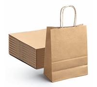 PakTalk Paquete de 50 bolsas de regalo de tamaño mediano de 8 x 4.25 x 10.5 pulgadas, bolsas de papel marrón con asas, bolsas de compras, bolsas de regalo de San Valentín, para fiestas, Pascua,