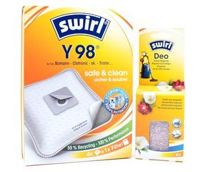 PakTrade 4 Bolsas para Aspiradora + Perlas Desodorante Compatible con Severin BR 7620, BR 7927, BR 7955, BR 9603 | Compatible con Swirl Y98 - Y 98 | 4 Bolsas, Ambientador, Accesorios, Repuestos