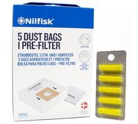 PakTrade 5 Bolsas De Aspiradora + Microfiltro + 5 Aromas Compatible con Nilfisk 30050002, Action, Action A100, Action A200 | 5 Bolsas, Filtro, Ambientador, Accesorios, Repuestos