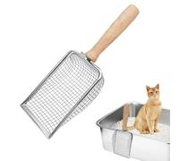 Pala Arena Gatos, Pala Arenero Gatos Metal, Distancia del Agujero 5mm, Pala Arena Gatos con Mango de Madera, Accesorios Gato Cat Litter Perros y Gatos, Recogedor Caca Limpieza de Caja de Arena