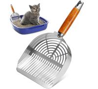 Pala Arenero Gato Metal Recogedor Arena Gatos Cat Litter Scoop con Mango de Madera Mascotas Gatos Accesorios Distancia del Agujero 3.5 mm y 5 mm Recogedor Caca Gato para Mascota Gatos Perros Conejos