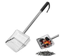 Pala de ceniza ahuecada para estufa con mango largo | Pala de cenizas para caja de arena, parrilla interior, barbacoa, patio, camping, jardín, gallinero al aire libre, negro