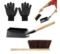 Pala de chimenea - Cucharas de metal con mango de madera, limpiador de hogar resistente, herramienta de eliminación de cenizas resistente, elemento de utilidad para hoyo, kit de cuchara de cepillo