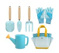pala de jardín, Juego de Herramientas jardín for niños, pala paleta, Kit plantación for, regadera, guantes, juguetes DIY, ahorra energía y tiempo, Color caramelo(Blue-6Pcs Set Wood)