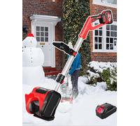 Pala de nieve eléctrica de mano de 1200 W, batería universal de 20 V 4.0 Ah, profundidad de 6.3 pulgadas, ancho de 13 pulgadas, distancia de alcance de 26 pies, mango frontal ajustable, poste