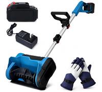 Pala de nieve eléctrica inalámbrica, soplador de nieve sin escobillas de 600 W con varilla ajustable de 93-125 cm, dirección de 45° y ancho de limpieza de 10 pulgadas (2 baterías)